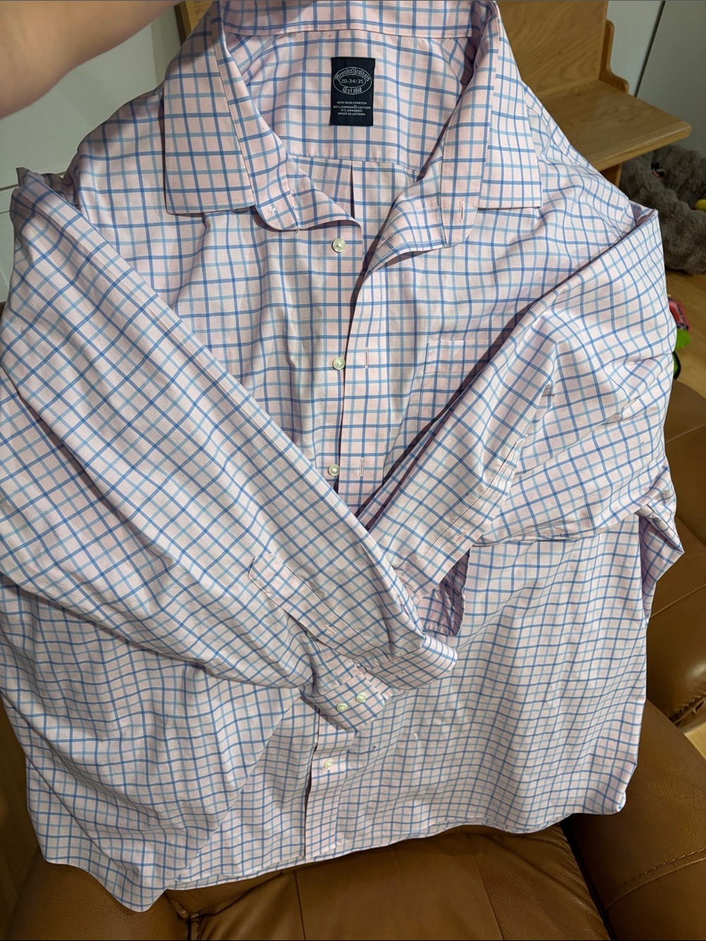 Brooks Brothers Light Pink with Blue Windowpane Dress Shirt - Picture 3 of 4